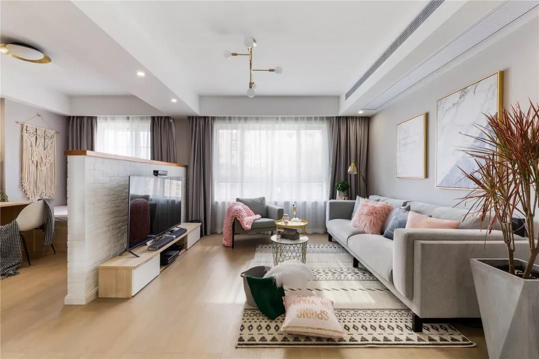 110㎡北欧风，暖色调的粉系主题，营造出温馨又浪漫优雅的空间装修效果图片_3