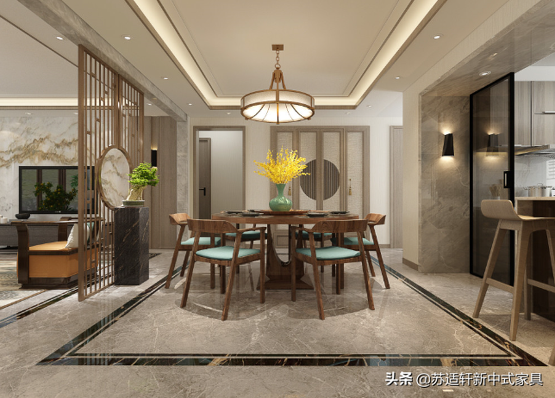 新中式风格别墅装修效果 实木家具定制分享装修效果图片_6