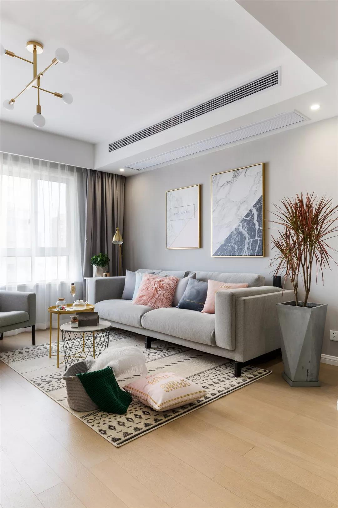 110㎡北欧风，暖色调的粉系主题，营造出温馨又浪漫优雅的空间