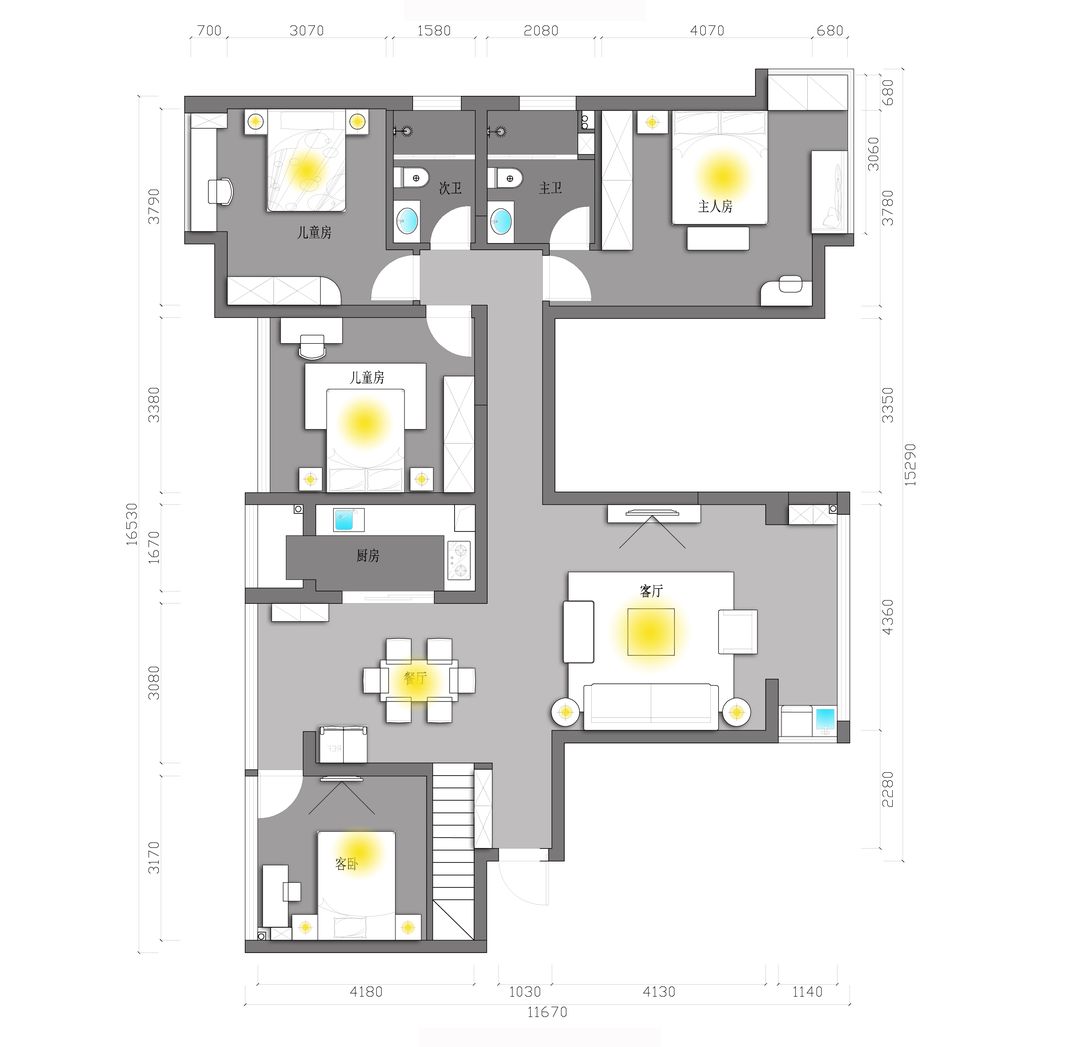 145 m² 四室两厅湖景房，生活不要太复杂，简简单单就好装修效果图片_1