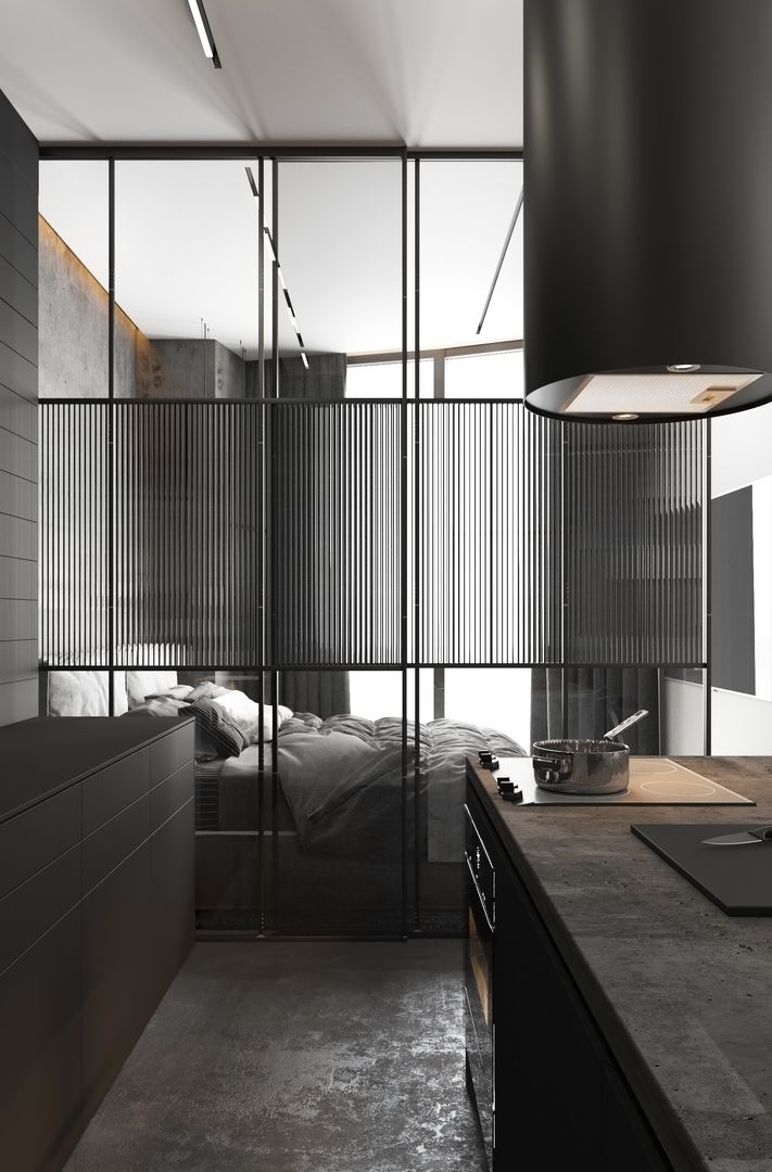 「家居设计」高级黑+工业风，帅气而个性的单身生活装修效果图片_5