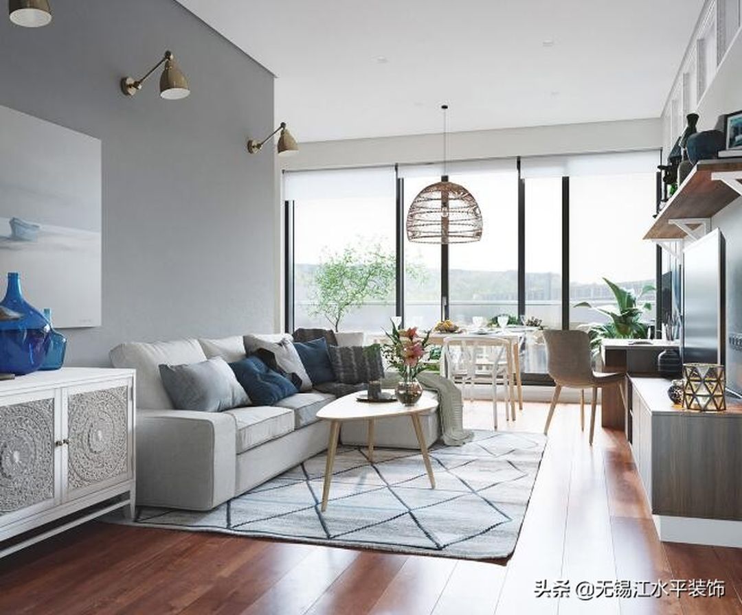 66.4平方米的无锡公寓装修设计，蓝色轻奢风装修效果图片_2