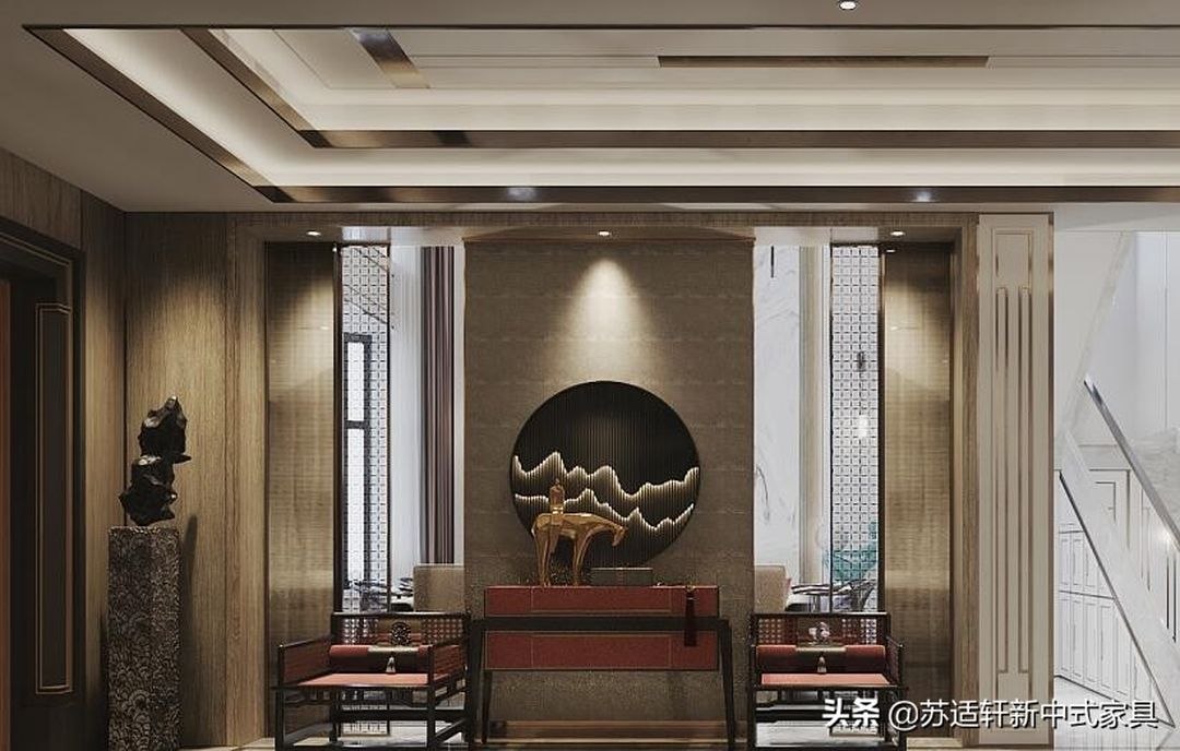 轻奢新中式，客厅漂亮上档次，实木家具的完美体现装修效果图片_2