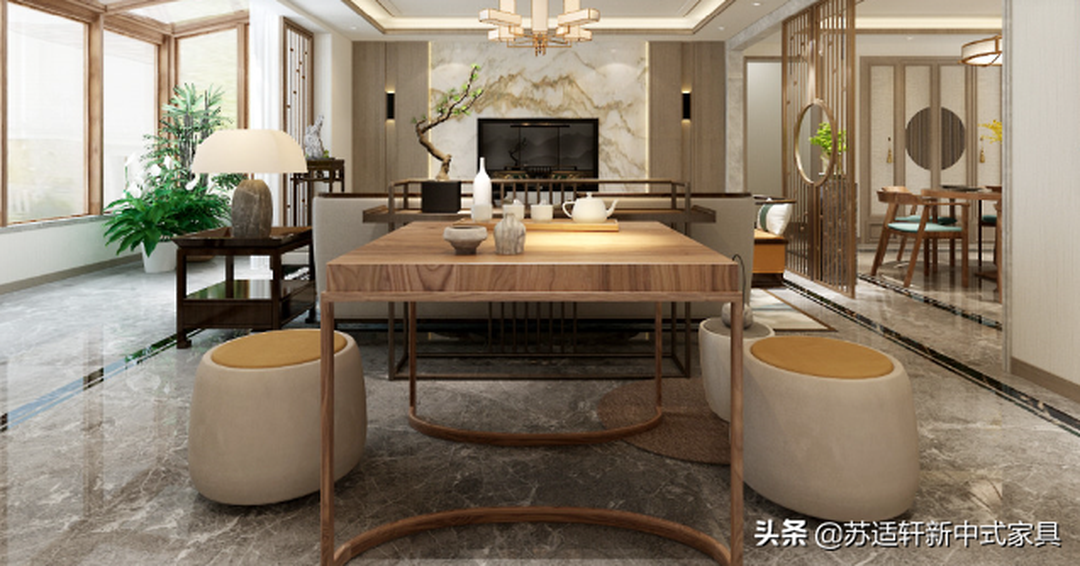 新中式风格别墅装修效果 实木家具定制分享装修效果图片_4