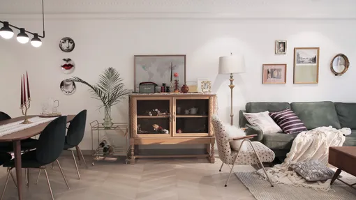 45万元打造法式复古二居，鱼骨拼地板、壁炉、吧台统统都有。