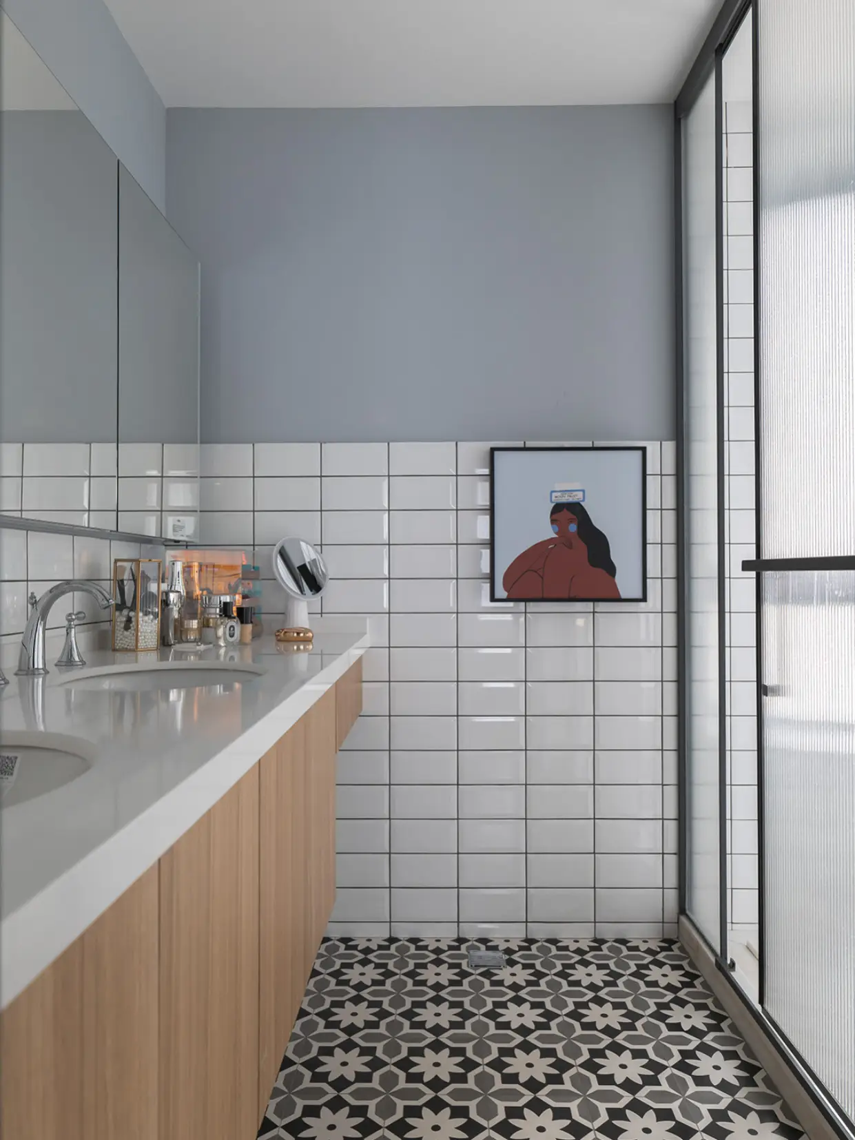 湖蓝色乳胶漆+小方砖，打造小清新干湿分离图片_0