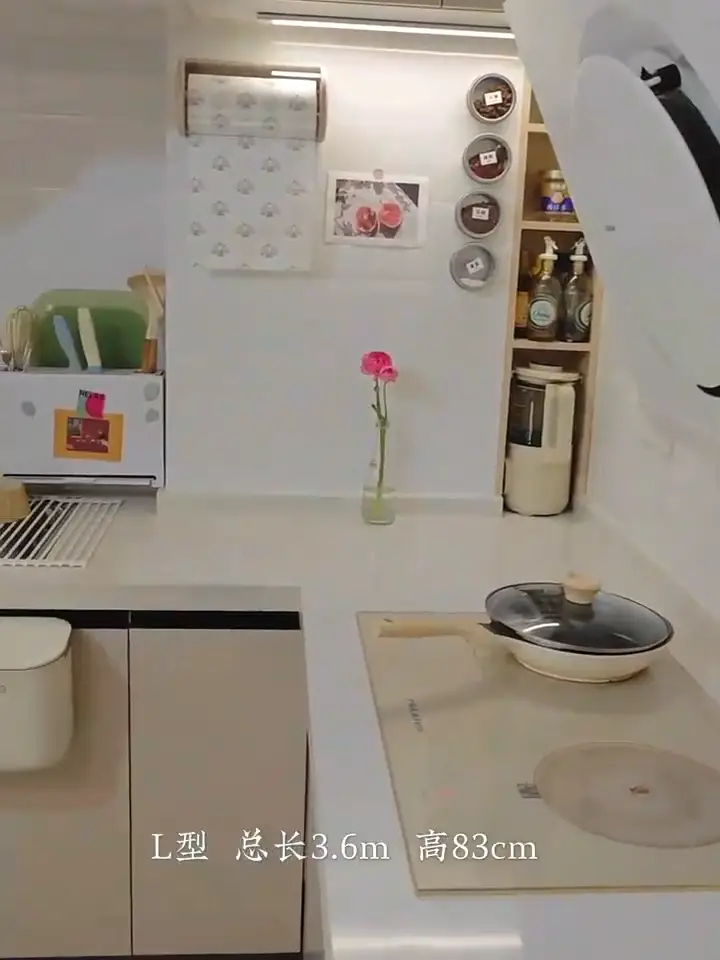 开放式L型厨房客厅一体化！照着装收纳翻倍